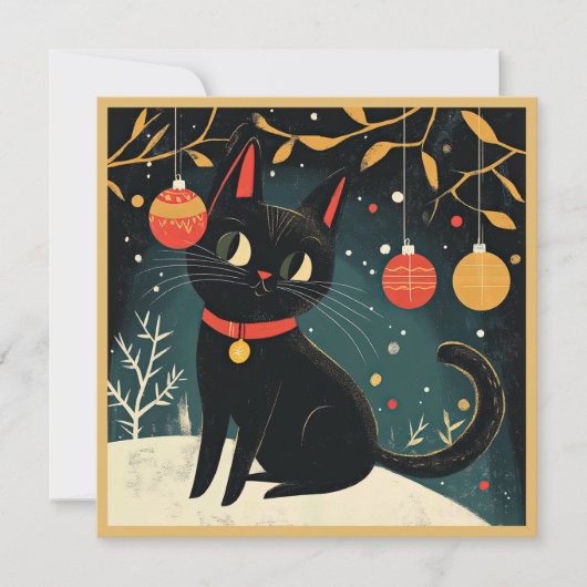 Black Cat Retro Fun Flat Holiday Kaart (Voorkant)