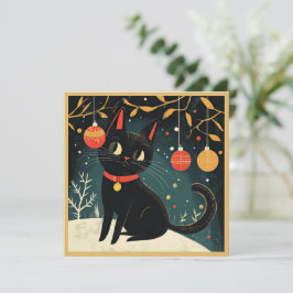 Black Cat Retro Fun Flat Holiday Kaart