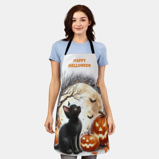 Black Cat Retro Halloween Schort (Gedragen)