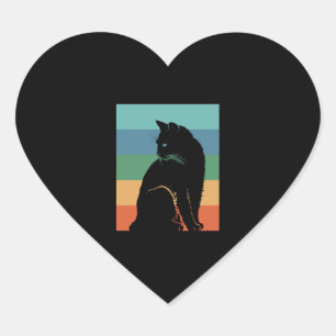 Black Cat Retro  Hart Sticker
