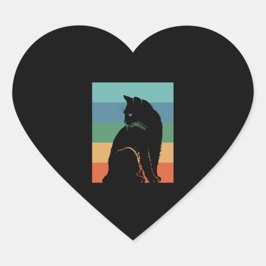 Black Cat Retro  Hart Sticker (Voorkant)