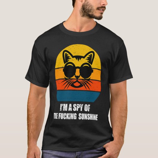 Black Cat Retro Ik ben een spion van de zonneschij T-shirt (Voorkant)