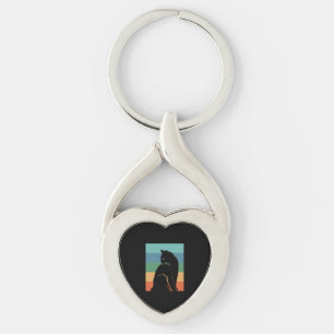 Black Cat Retro Sleutelhanger