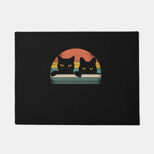 Black Cat Retro-stijl - Cat Lover-cadeau Deurmat (Voorkant)