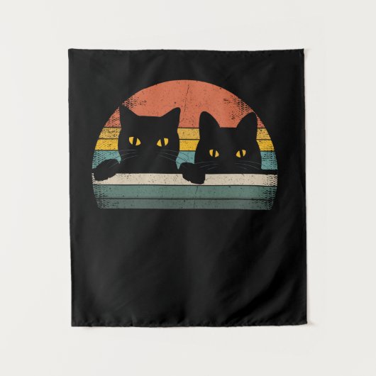 Black Cat Retro-stijl - Cat Lover-cadeau Wandkleed (Voorkant)