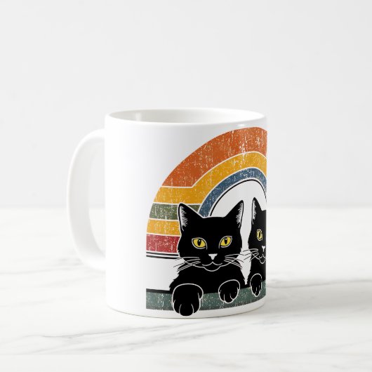 Black Cat  Retro Stijl Koffiemok (Voorkant links)