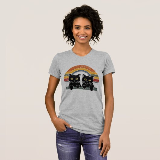 Black Cat Retro Stijl T-shirt (Voorkant volledig)