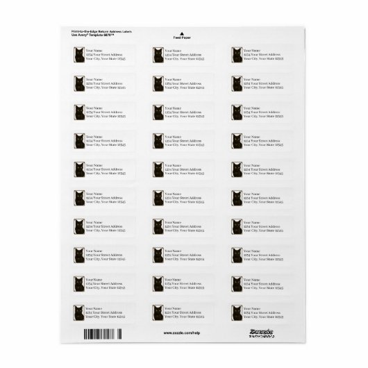 Black Cat Return Address Labels (Full Sheet)