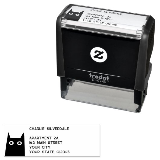 Black Cat Return-adres Zelfinktende Stempel (In situ)