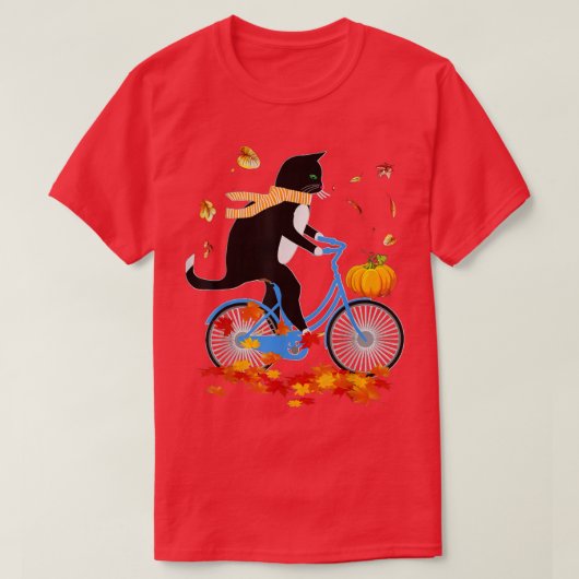 Black Cat Riding a Bike Thanksgiving herfst T-shirt (Design voorkant)