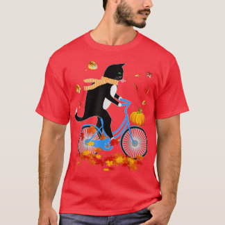 Black Cat Riding a Bike Thanksgiving herfst T-shirt