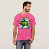 Black Cat Riding Dinosaur T Rex Regenboog Wolken F T-shirt (Voorkant volledig)