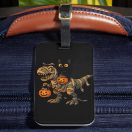 Black Cat Riding Mummy T-Rex – Schattigee Hallowee Bagagelabel