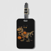 Black Cat Riding Mummy T-Rex – Schattigee Hallowee Bagagelabel (Voorkant (verticaal))