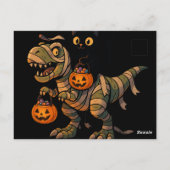 Black Cat Riding Mummy T-Rex – Schattigee Hallowee Briefkaart (Achterkant)
