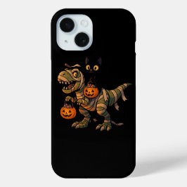 Black Cat Riding Mummy T-Rex – Schattigee Hallowee iPhone 15 Case
