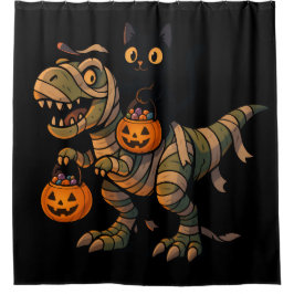 Black Cat Riding Mummy T-Rex – Schattigee Hallowee Douchegordijn
