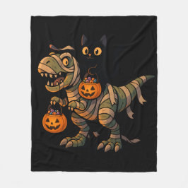 Black Cat Riding Mummy T-Rex – Schattigee Hallowee Fleece Deken
