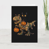 Black Cat Riding Mummy T-Rex – Schattigee Hallowee Kaart (Voorkant)