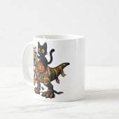 Black Cat Riding Mummy T-Rex – Schattigee Hallowee Koffiemok (Voorkant links)