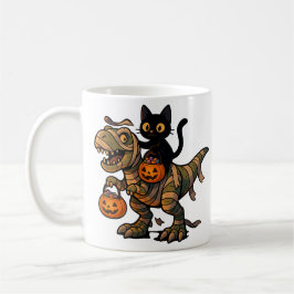 Black Cat Riding Mummy T-Rex – Schattigee Hallowee Koffiemok