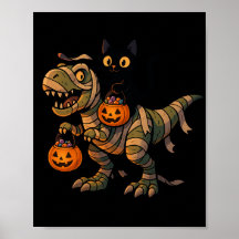 Black Cat Riding Mummy T-Rex – Schattigee Hallowee