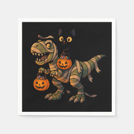 Black Cat Riding Mummy T-Rex – Schattigee Hallowee Servet