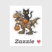 Black Cat Riding Mummy T-Rex – Schattigee Hallowee Sticker (Vel)