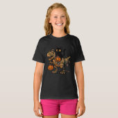 Black Cat Riding Mummy T-Rex – Schattigee Hallowee T-shirt (Voorkant volledig)