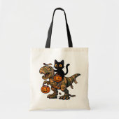 Black Cat Riding Mummy T-Rex – Schattigee Hallowee Tote Bag (Voorkant)