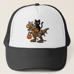 Black Cat Riding Mummy T-Rex – Schattigee Hallowee Trucker Pet