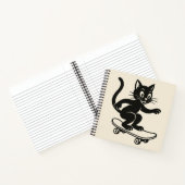 Black Cat Riding Skateboard Notitieboek (Binnen)
