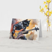 Black Cat Rock Star Leather Jacket Gitaar spelen Kaart (Gele Bloem)