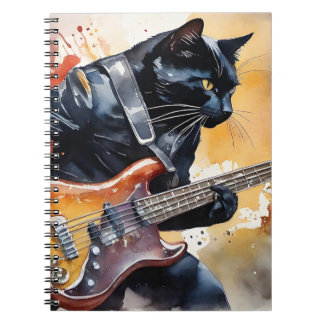 Black Cat Rock Star Leather Jacket Gitaar spelen Notitieboek