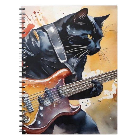 Black Cat Rock Star Leather Jacket Gitaar spelen Notitieboek (Voorkant)