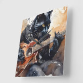 Black Cat Rock Star Spelen Gitaar Leren Jas Vierkante Klok (Hoek)