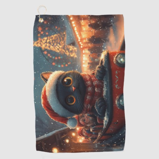 Black Cat Roller Onderzetter Kerst Golfhanddoek (Voorkant)