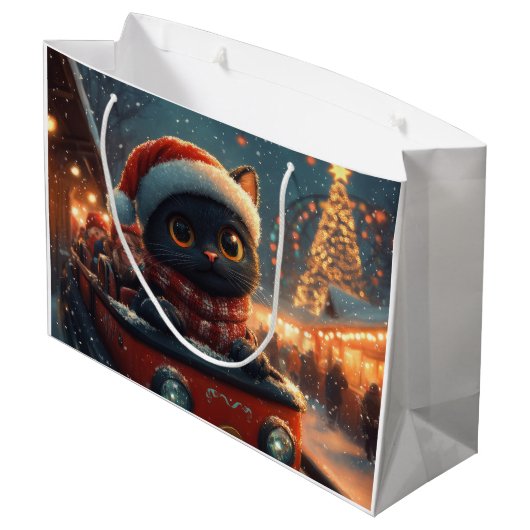 Black Cat Roller Onderzetter Kerst Groot Cadeauzakje (Achterkant Gekanteld)