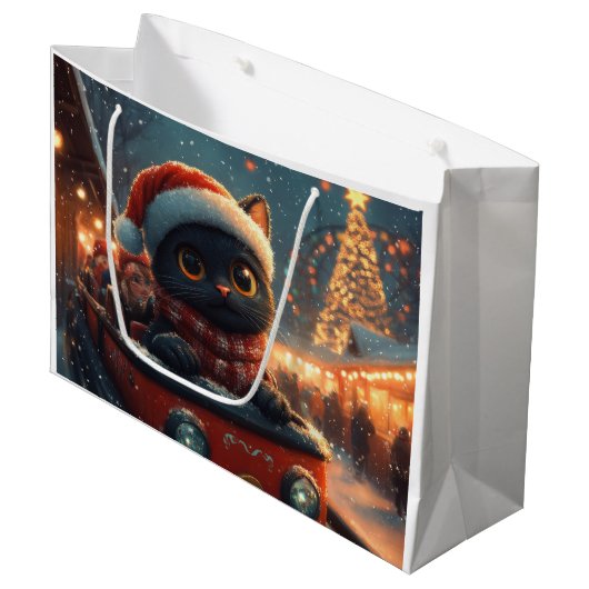 Black Cat Roller Onderzetter Kerst Groot Cadeauzakje (Voorkant Gekanteld)