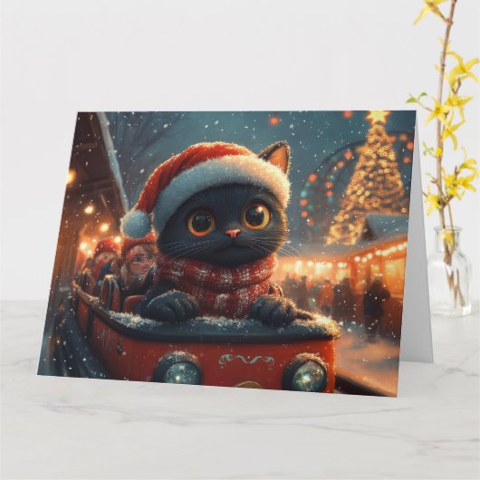 Black Cat Roller Onderzetter Kerst Kaart (Gele Bloem)