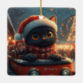 Black Cat Roller Onderzetter Kerst Keramisch Ornament (Achterkant)