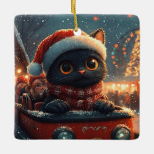 Black Cat Roller Onderzetter Kerst Keramisch Ornament