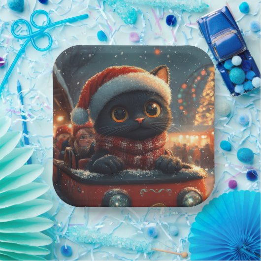 Black Cat Roller Onderzetter Kerst Papieren Bordje (Feest)