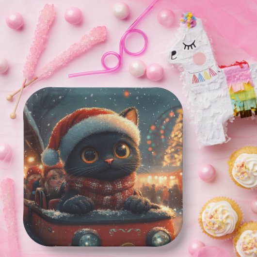 Black Cat Roller Onderzetter Kerst Papieren Bordje (Feest)