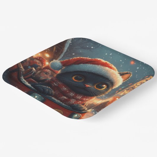 Black Cat Roller Onderzetter Kerst Papieren Bordje (Gebogen)