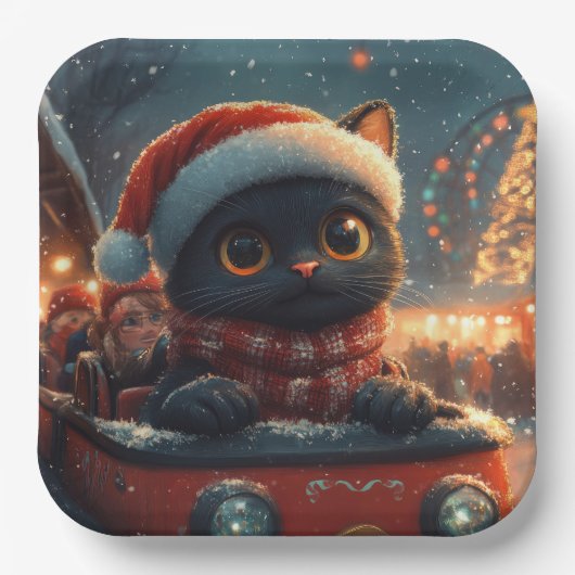 Black Cat Roller Onderzetter Kerst Papieren Bordje (Voorkant)