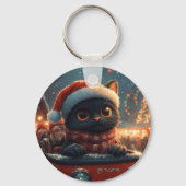 Black Cat Roller Onderzetter Kerst Sleutelhanger (Voorkant)