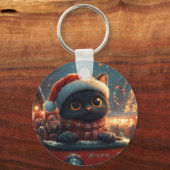 Black Cat Roller Onderzetter Kerst Sleutelhanger (Voorkant)