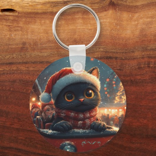 Black Cat Roller Onderzetter Kerst Sleutelhanger (Voorkant)