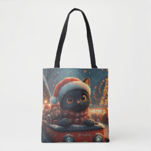 Black Cat Roller Onderzetter Kerst Tote Bag